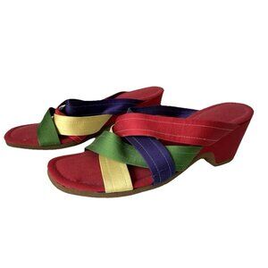 Vintage Bertlyn New York Satin Silk Rainbow Wedge Kitten Heels Size 6 *READ*